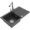 Mexen Pablo granite sink 1-bowl with drainer and kitchen faucet Duero, black speckled - 6510-76-671600-00