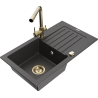 Mexen Pablo 1-bowl granite sink with drainer and Duero kitchen tap, black speckled - 6510-76-671600-50