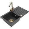 Mexen Pablo granit sink single-bowl with drainer and kitchen faucet Duero, black speckled - 6510-76-671600-50