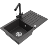 Mexen Pablo granite kitchen sink 1-bowl with drainer and kitchen faucet Duero, black speckled - 6510-76-671600-70