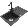Mexen Pablo 1-bowl granite sink with drainer and Duero kitchen faucet, speckled black - 6510-76-671600-76
