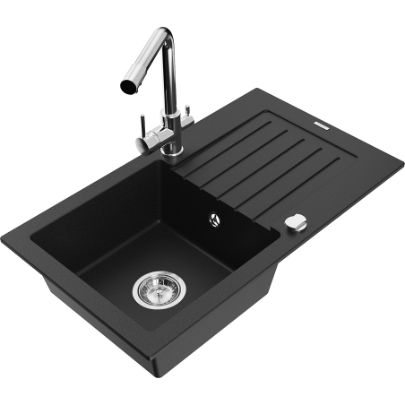Mexen Pablo granite sink 1-chamber with drainer and kitchen faucet Duero, black - 6510-77-671600-00