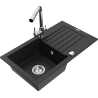 Mexen Pablo granite sink 1-bowl with drainer and Duero kitchen faucet, black - 6510-77-671600-00