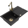 Mexen Pablo granite kitchen sink 1-bowl with drainer and Duero kitchen tap, black - 6510-77-671600-50