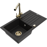 Mexen Pablo granite sink with 1 bowl with drainer and kitchen faucet Duero, black - 6510-77-671600-50