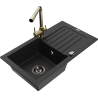 Mexen Pablo 1-bowl granite sink with drainer and Duero kitchen tap, black - 6510-77-671600-50-B