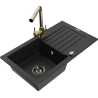 Mexen Pablo single-bowl granite sink with drainer and Duero kitchen faucet, black - 6510-77-671600-50-B