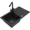 Mexen Pablo granite sink 1-bowl with drainer and Duero kitchen tap, black - 6510-77-671600-70-B