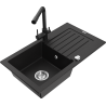 Mexen Pablo granite kitchen sink 1-bowl with drainer and kitchen faucet Duero, black - 6510-77-671600-70