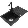 Mexen Pablo granite sink, 1-bowl with drainer and Duero kitchen tap, black - 6510-77-671600-70