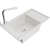 Mexen Elias 1-compartment granite sink with a drip tray and kitchen mixer tap Duero, White - 6511-20-671600-00
