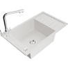 Mexen Elias granite sink 1-bowl with drainer and Duero kitchen tap, white - 6511-20-671600-00