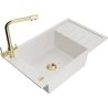 Mexen Elias 1-bowl granite sink with drainer and Duero kitchen faucet, white - 6511-20-671600-50