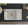 Mexen Elias 1-bowl granite sink with drainer and Duero kitchen faucet, white - 6511-20-671600-50
