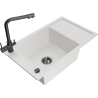 Mexen Elias granite kitchen sink 1-bowl with drainer and kitchen faucet Duero, white - 6511-20-671600-70
