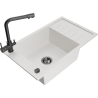 Mexen Elias granite sink 1-bowl with drainer and Duero kitchen tap, white - 6511-20-671600-70