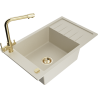 Mexen Elias granite kitchen sink 1-bowl with drainer and Duero kitchen faucet, beige - 6511-69-671600-50