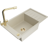 Mexen Elias granite sink 1-bowl with drainer and Duero kitchen faucet, beige - 6511-69-671600-50