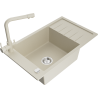 Mexen Elias 1-compartment granite sink with a drip tray and kitchen mixer tap Duero, Beige - 6511-69-671600-69