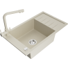 Mexen Elias granite sink 1-bowl with drainer and Duero kitchen tap, beige - 6511-69-671600-69