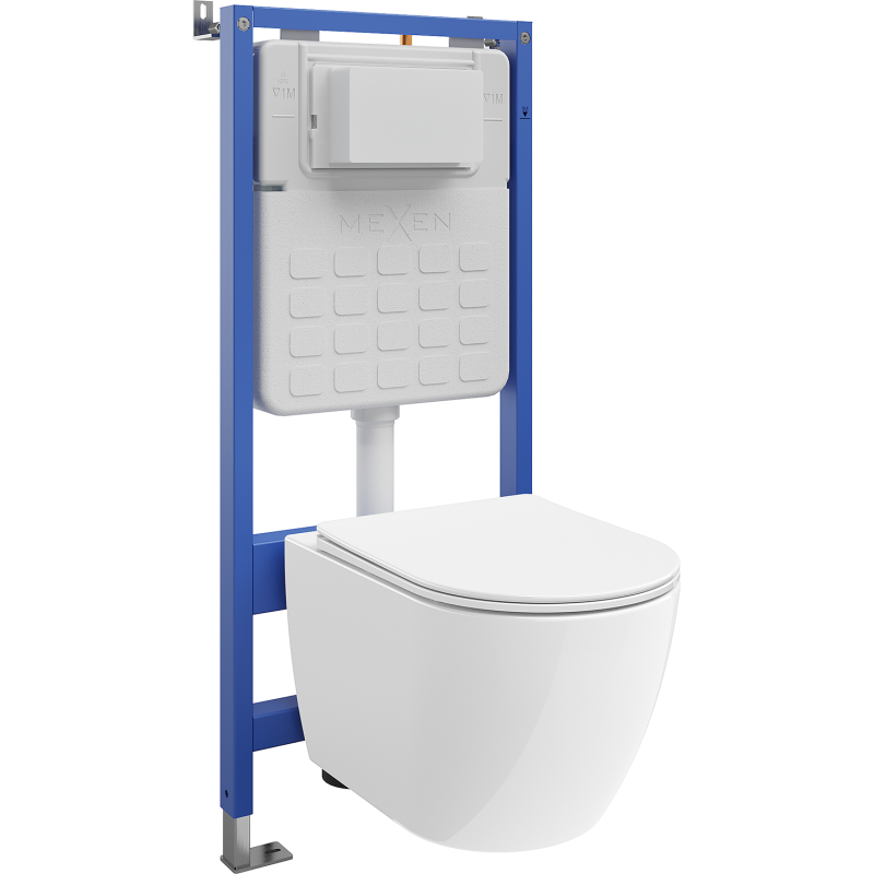 Mexen Lena WC Concealed Set with Tex Air Slim Pneumatic Frame and WC 2.0 Tornado Bowl with Soft-Close Seat, White