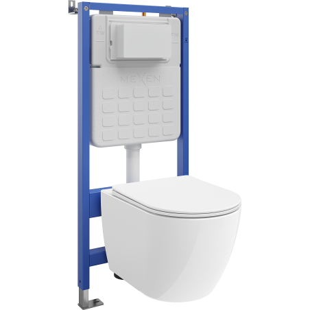 Mexen Lena WC Concealed Set with Tex Air Slim Pneumatic Frame and WC 2.0 Tornado Bowl with Soft-Close Seat, White