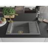 Mexen Elias 1-bowl granite sink with drainer and Duero kitchen faucet, gray - 6511-71-671600-50