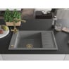 Mexen Elias granite sink 1-bowl with drainer and Duero kitchen tap, grey - 6511-71-671600-50
