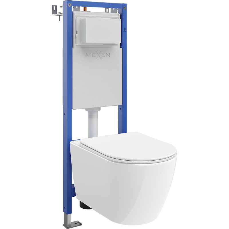 Mexen Rico concealed WC frame set, narrow, corner Tex W with WC bowl 2.0 Tornado and soft-close seat, white - 61053072L4000T