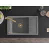 Mexen Elias 1-bowl granite sink with drainer and Duero kitchen faucet, gray - 6511-71-671600-50
