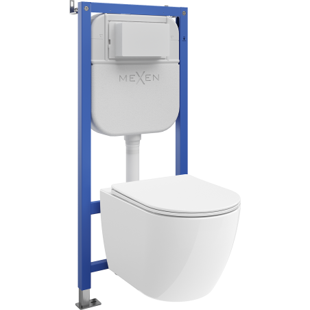 Mexen Lena WC Concealed Set with Tex E Frame, WC 2.0 Bowl, and Soft-Close Seat, White - 61093022L4000