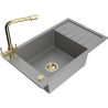 Mexen Elias 1-bowl granite sink with drainer and Duero kitchen faucet, gray - 6511-71-671600-50