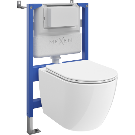 Mexen Lena WC Concealed Cistern Set with Tex Air XS-F Pneumatic Frame, WC 2.0 Bowl and Soft-Close Seat, White - 61083022L4000A