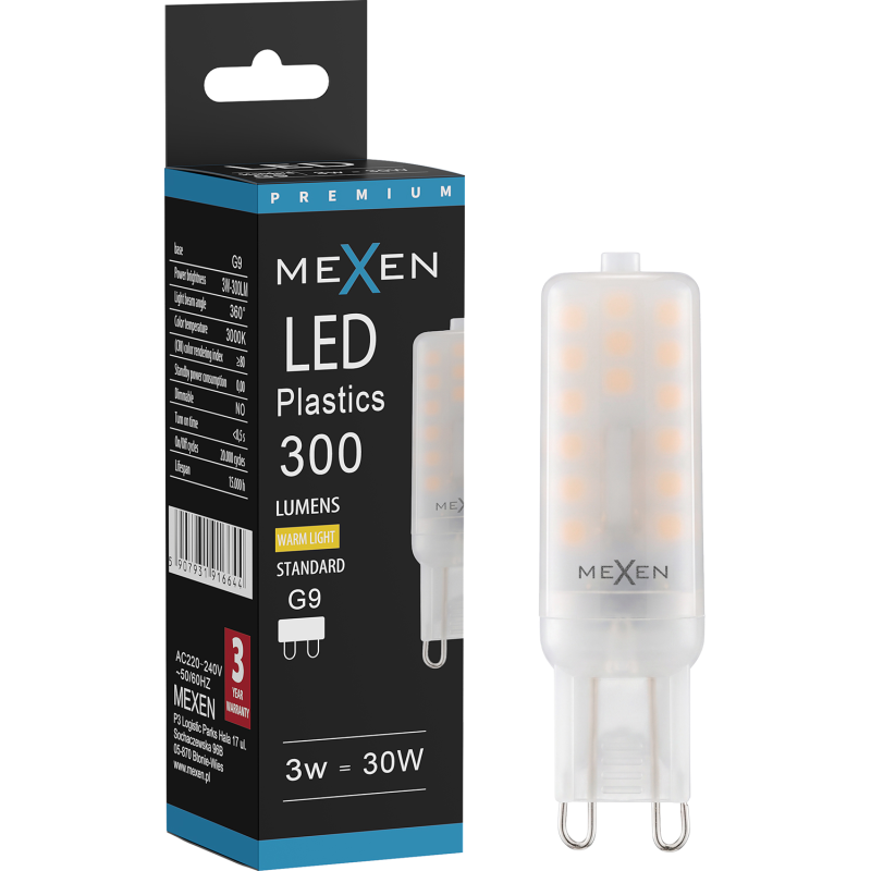 Mexen Aura LED Bulb G9, 3W, Warm - 3000K, 300 lm - L120-G9-0330-01