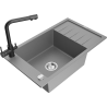 Mexen Elias single-bowl granite sink with drainer and Duero kitchen tap, grey - 6511-71-671600-70