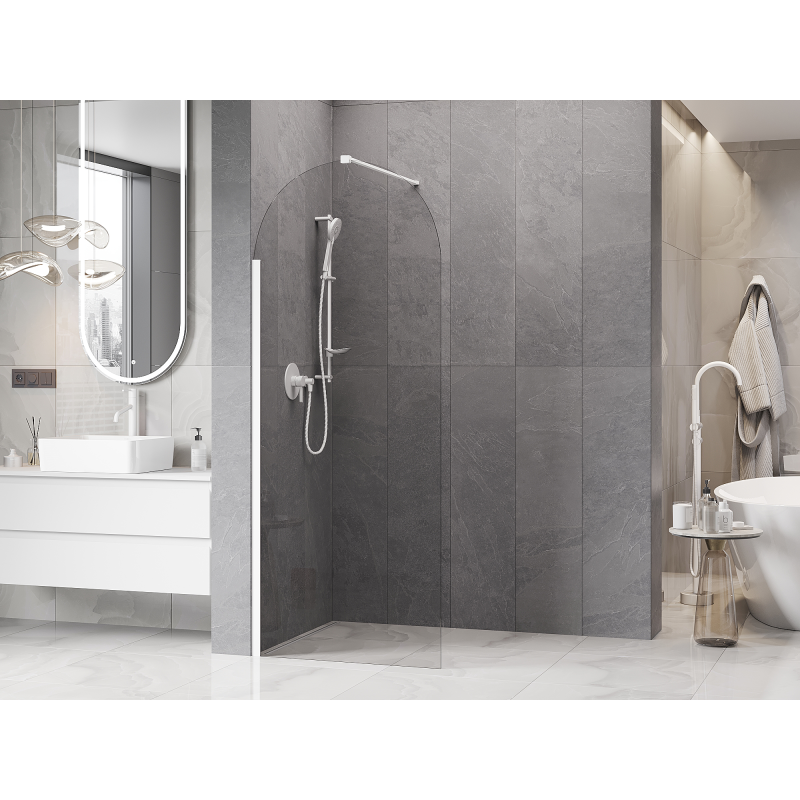 Mexen Kioto-Q Walk-in Shower Wall 80 x 200 cm, transparent 8 mm, white - 800-080-101-20-00-Q
