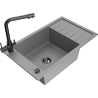 Mexen Elias 1-compartment granite sink with a drip tray and kitchen mixer tap Duero, Grey - 6511-71-671600-70-B