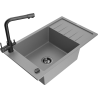 Mexen Elias granite kitchen sink single-bowl with drainer and Duero kitchen faucet, gray - 6511-71-671600-70-B
