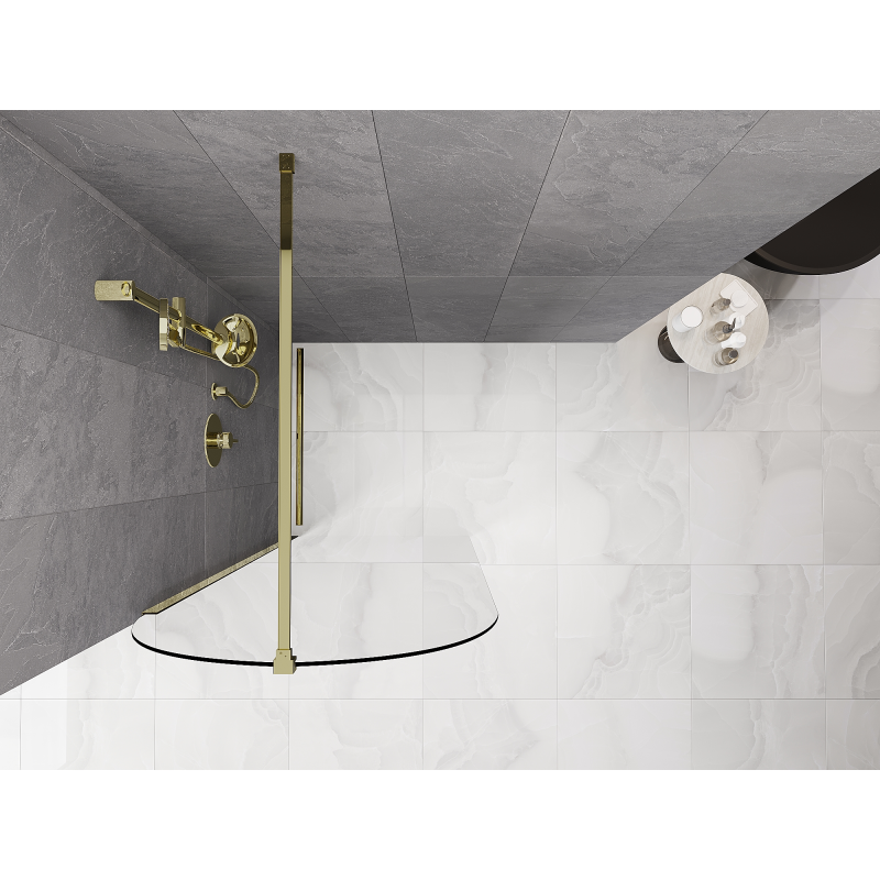 Mexen Kioto-Q Walk-in shower wall 80 x 200 cm, transparent 8 mm, gold - 800-080-101-50-00-Q