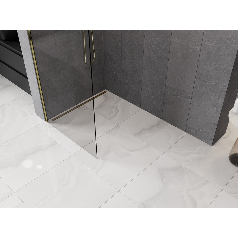 Mexen Kioto-Q Walk-in shower wall 90 x 200 cm, transparent 8 mm, gold - 800-090-101-50-00-Q