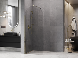 Mexen Kioto-Q Walk-in shower wall 90 x 200 cm, transparent 8 mm, gold - 800-090-101-50-00-Q