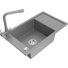 Mexen Elias 1-bowl granite sink with drainer and Duero kitchen tap, grey - 6511-71-671600-71