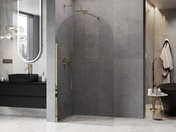 Mexen Kioto-Q Walk-in Shower Wall 100 x 200 cm, Transparent 8 mm, Gold - 800-100-101-50-00-Q