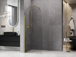 Mexen Kioto-Q Walk-in Shower Wall 80 x 200 cm, Transparent 8 mm, Brushed Gold - 800-080-101-55-00-Q