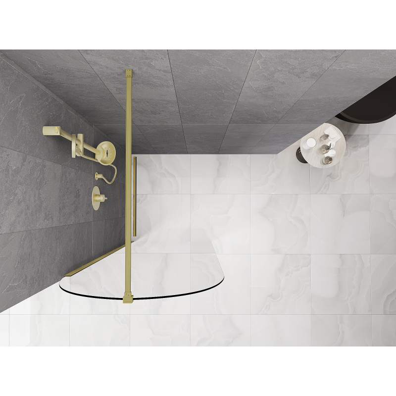 Mexen Kioto-Q Walk-in Shower Wall 90 x 200 cm, Transparent 8 mm, Brushed Gold - 800-090-101-55-00-Q