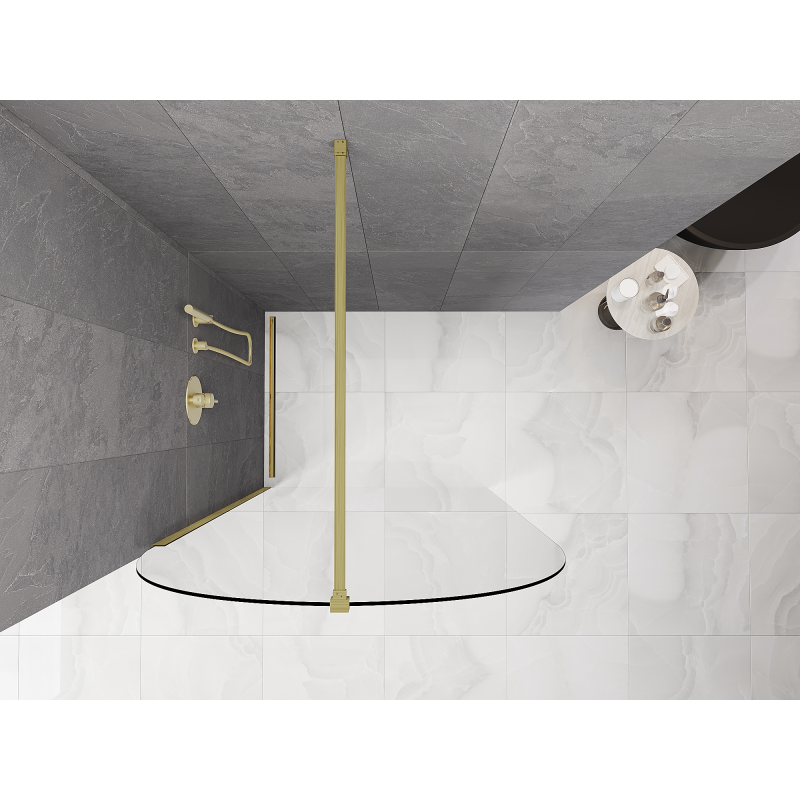 Mexen Kioto-Q Walk-in Shower Wall 100 x 200 cm, Transparent 8 mm, Brushed Gold - 800-100-101-55-00-Q