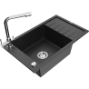 Mexen Elias 1-bowl granite sink with drainer and Duero kitchen faucet, black/silver metallic finish - 6511-73-671600-00