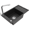 Mexen Elias granite kitchen sink with one basin, drainer, and kitchen faucet Duero, black/silver metallic - 6511-73-671600-00