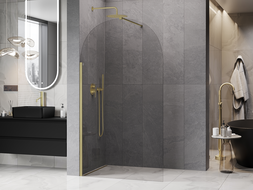 Mexen Kioto-Q Walk-in Shower Wall 120 x 200 cm, Transparent 8 mm, Brushed Gold - 800-120-101-55-00-Q