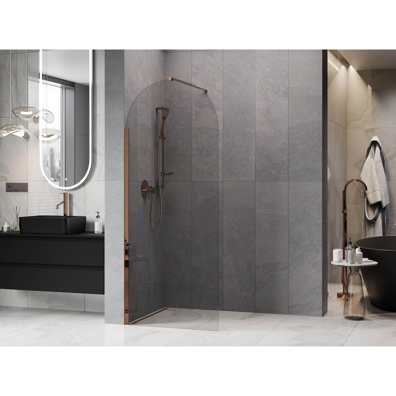 Mexen Kioto-Q Walk-in Shower Wall 90 x 200 cm, Transparent 8 mm, Rose Gold - 800-090-101-60-00-Q